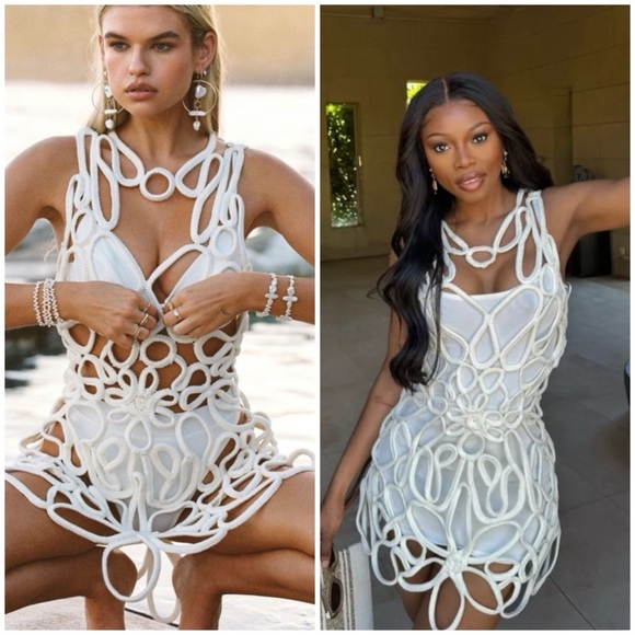 Cult Gaia Danica Crochet Sheer Mini Dress
Coverup Off White SZ S - Picture 3 of 15